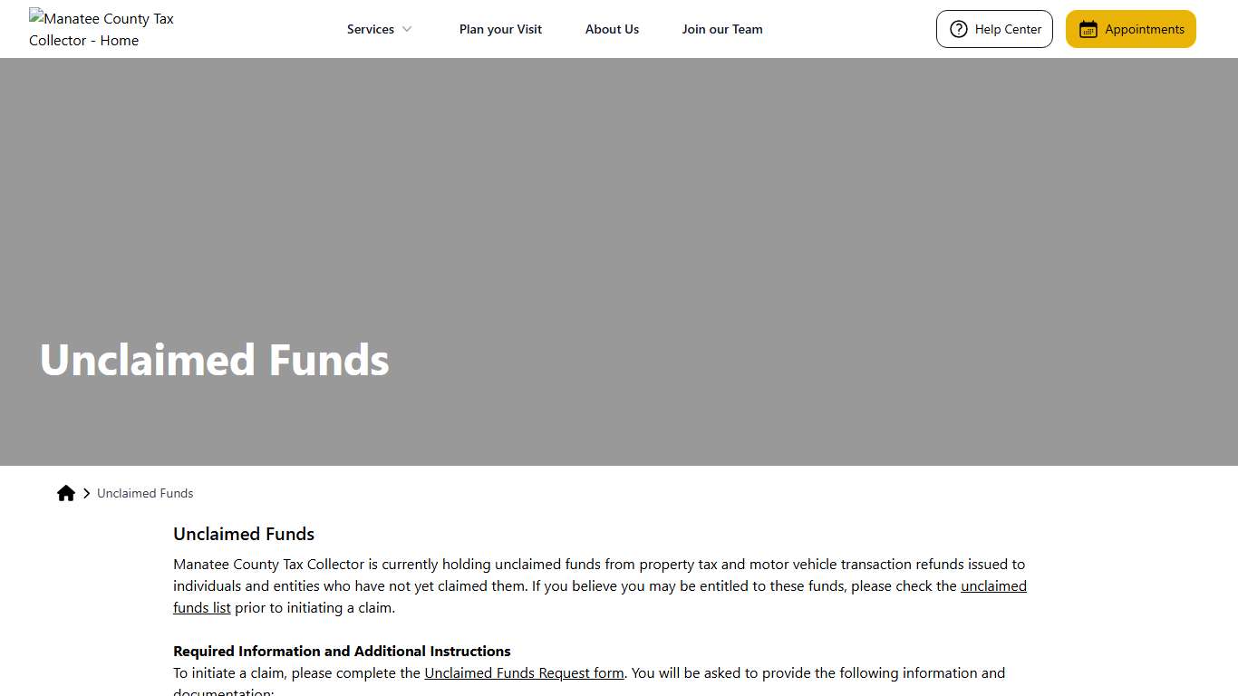 Unclaimed Funds The Official Site of the Manatee County Tax Collector