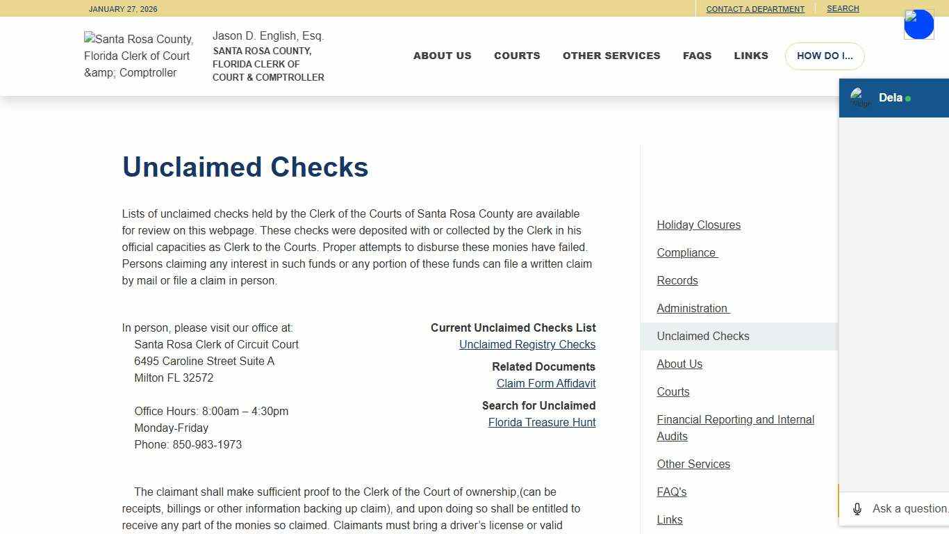 Unclaimed Checks Jason D. English, Esq.