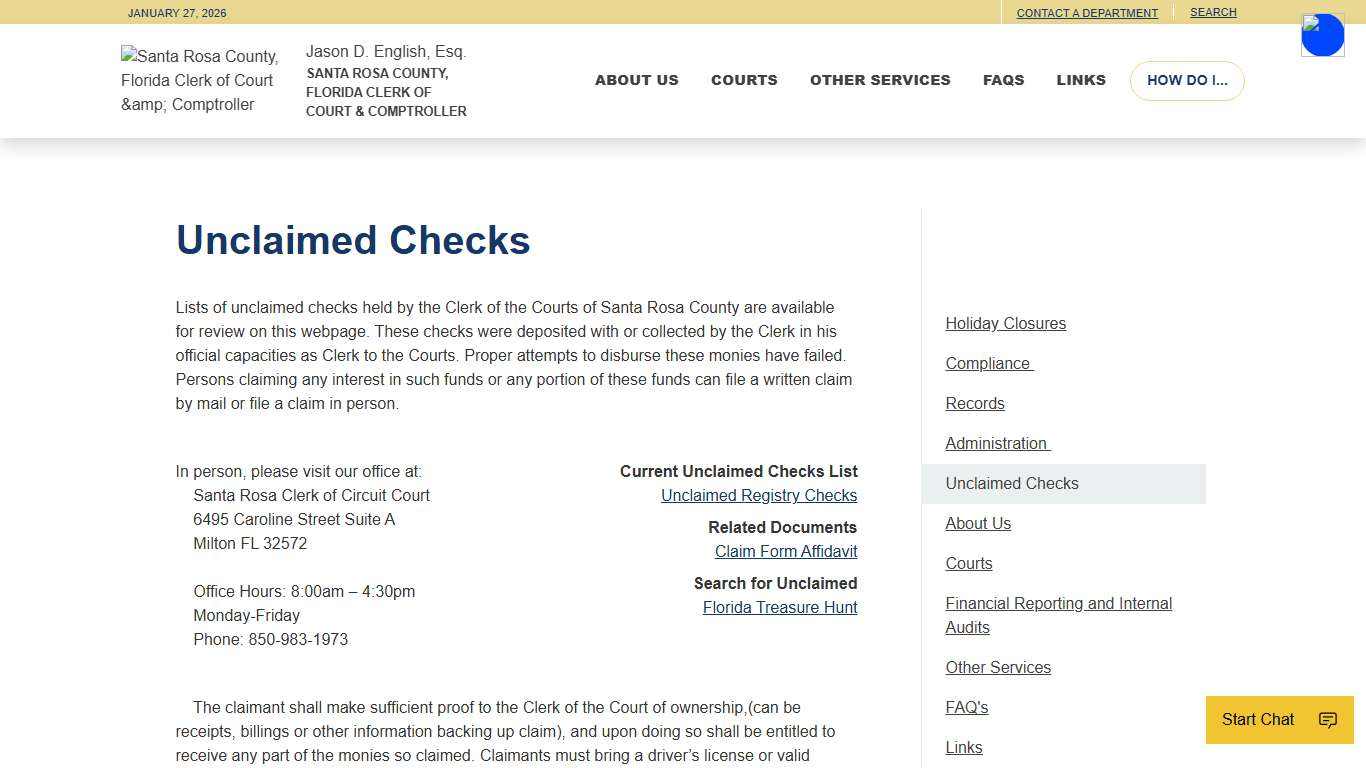 Unclaimed Checks Jason D. English, Esq.